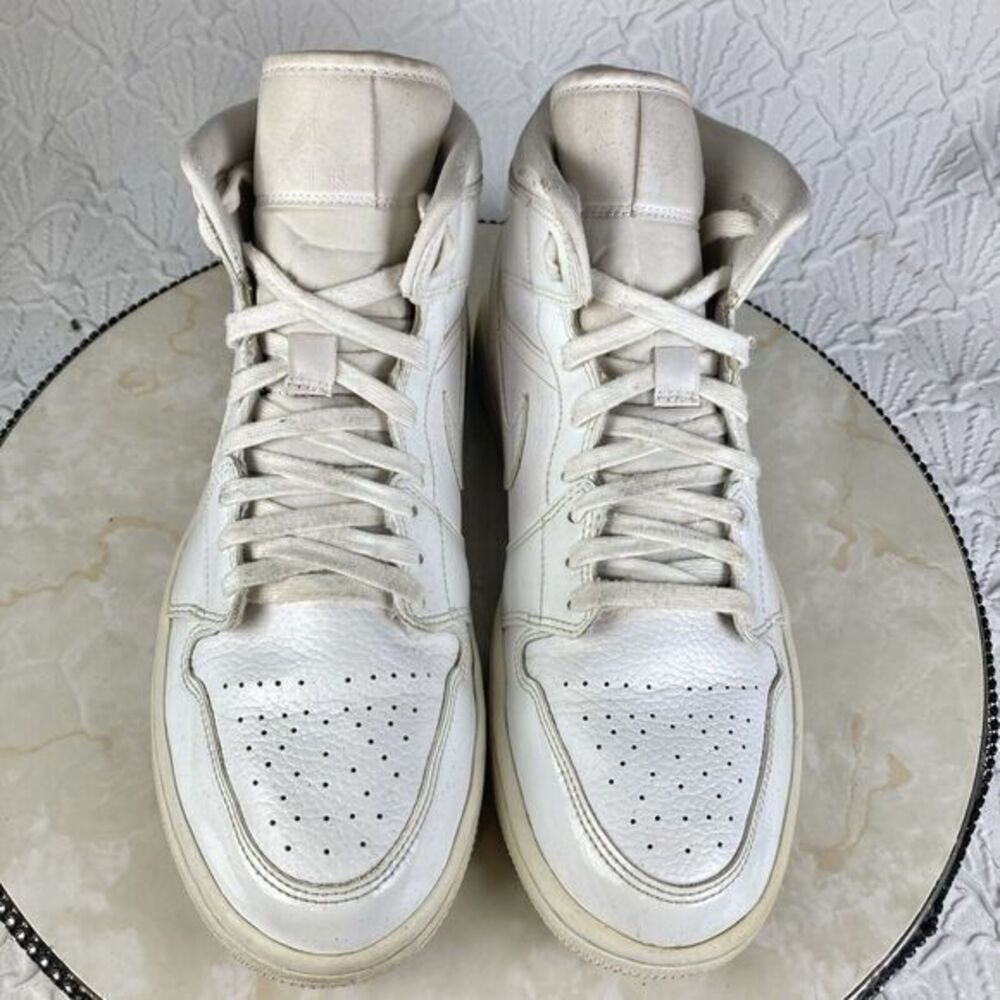 Nike Air Jordan 1 Mid Sneakers Mens 10.5 Triple White Leather High Rise Shoes - Picture 4 of 13
